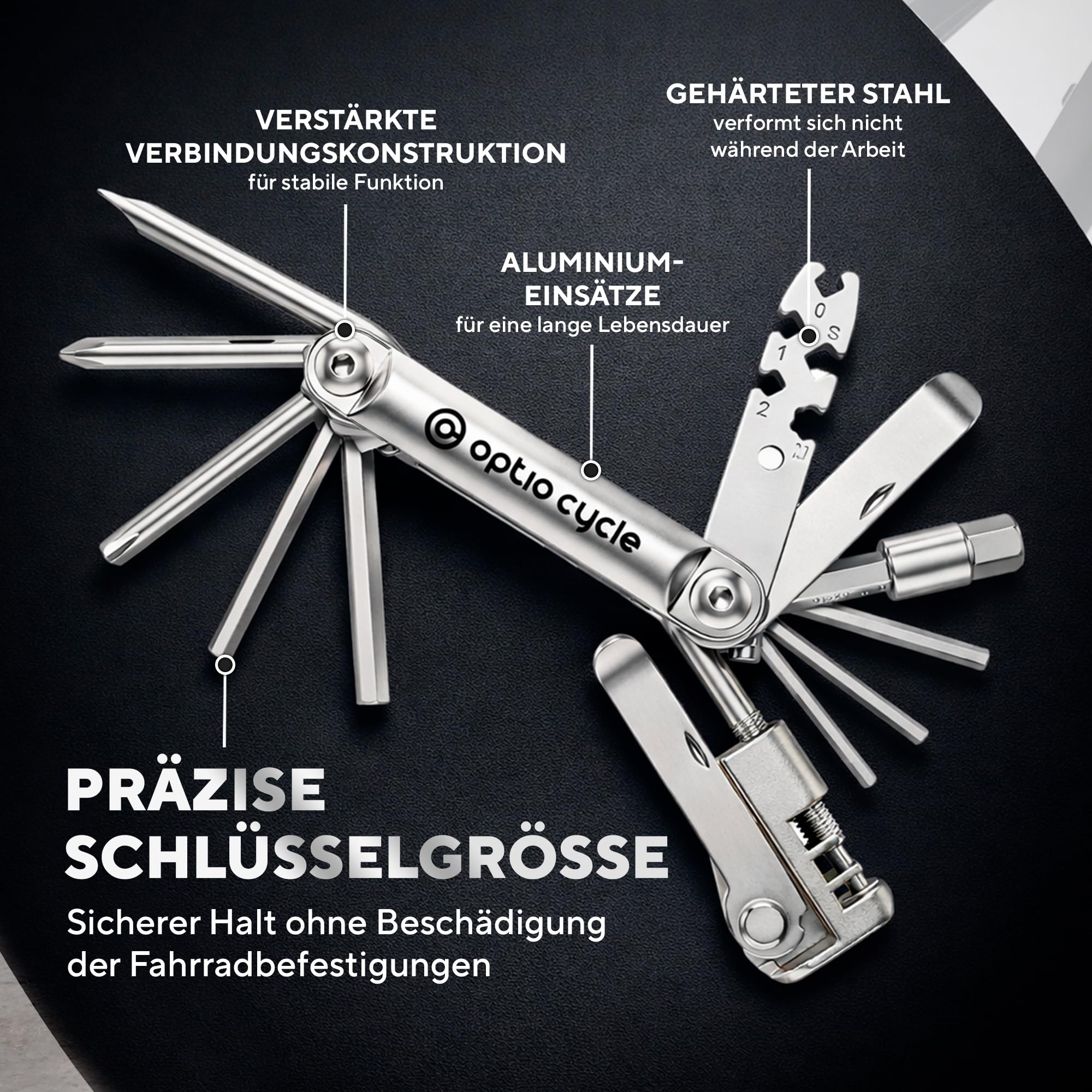 Fahrrad Multitool Klein 16-in-1 mit Kettennieter & Reifenheber – Mini Multitool Fahrrad Werkzeugset Unterwegs | Multifunktionswerkzeug für MTB, Rennrad, E-Bike, Grave