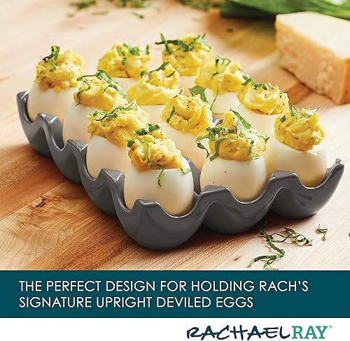 Miniatura 3 de Rachael Ray BandejaSoporte para huevos de cerámica de esmalte sólido, 12 tazas, gris oscuro