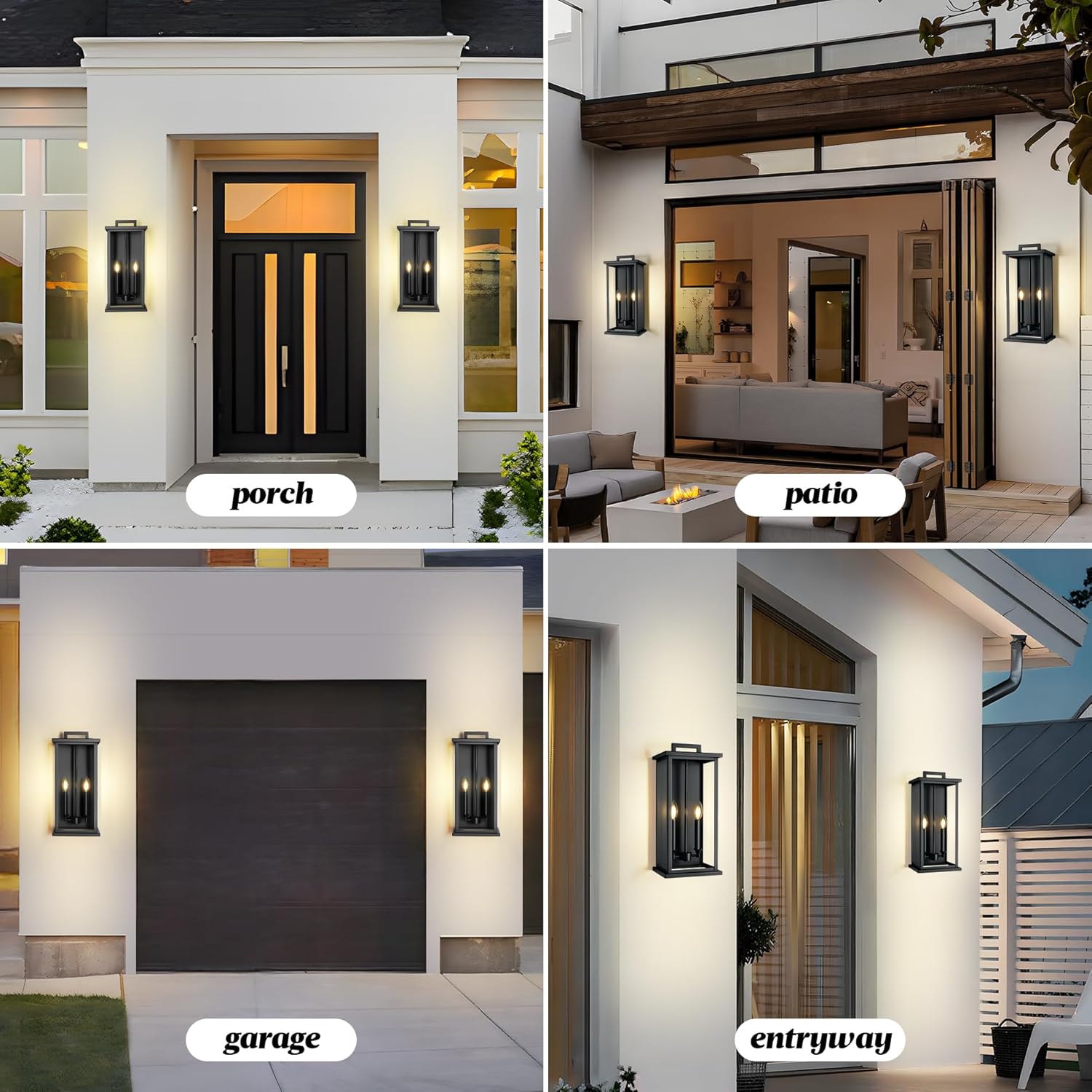 Extra Large Outdoor Wall Lights Modern Outdoor Garage Lighting Fixture,Exterior Porch Front Door Light,Waterproof Outside House Lights Wall Mount with 2 * E12 Sockets & Thick Glass Shades