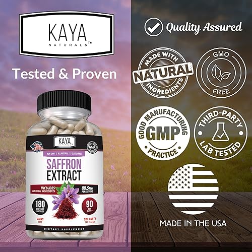 Miniatura 4 de Kaya Naturals Suplemento de azafrán – Extracto de azafrán 100% puro – 180 cápsulas – Sin OMG, sin gluten, fabricado en Estados Unidos