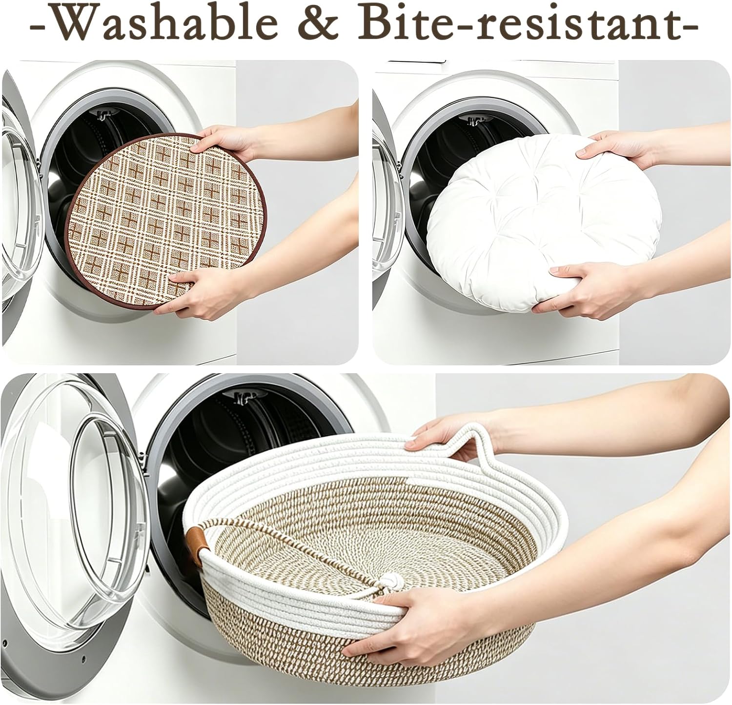 Cat Bed Basket, Cotton Rope Woven Instinct Basket with Cushion | Handwoven Breathable Cat Bed for Medium & Large Pet, Washable Machine, All-Season Universal