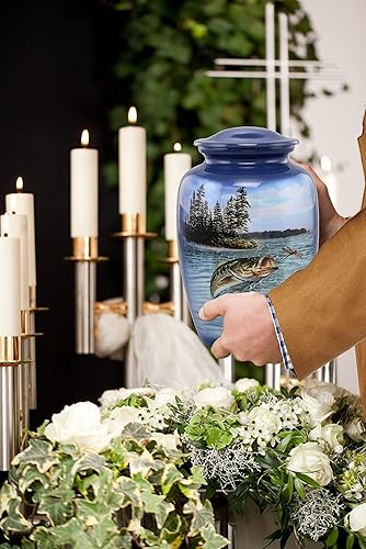 Miniatura 8 de Urna de cremación Gone Fishing Bass – Urna para adultos para cenizas humanas de hasta 210 libras – Urna funeraria conmemorativa de tributo a