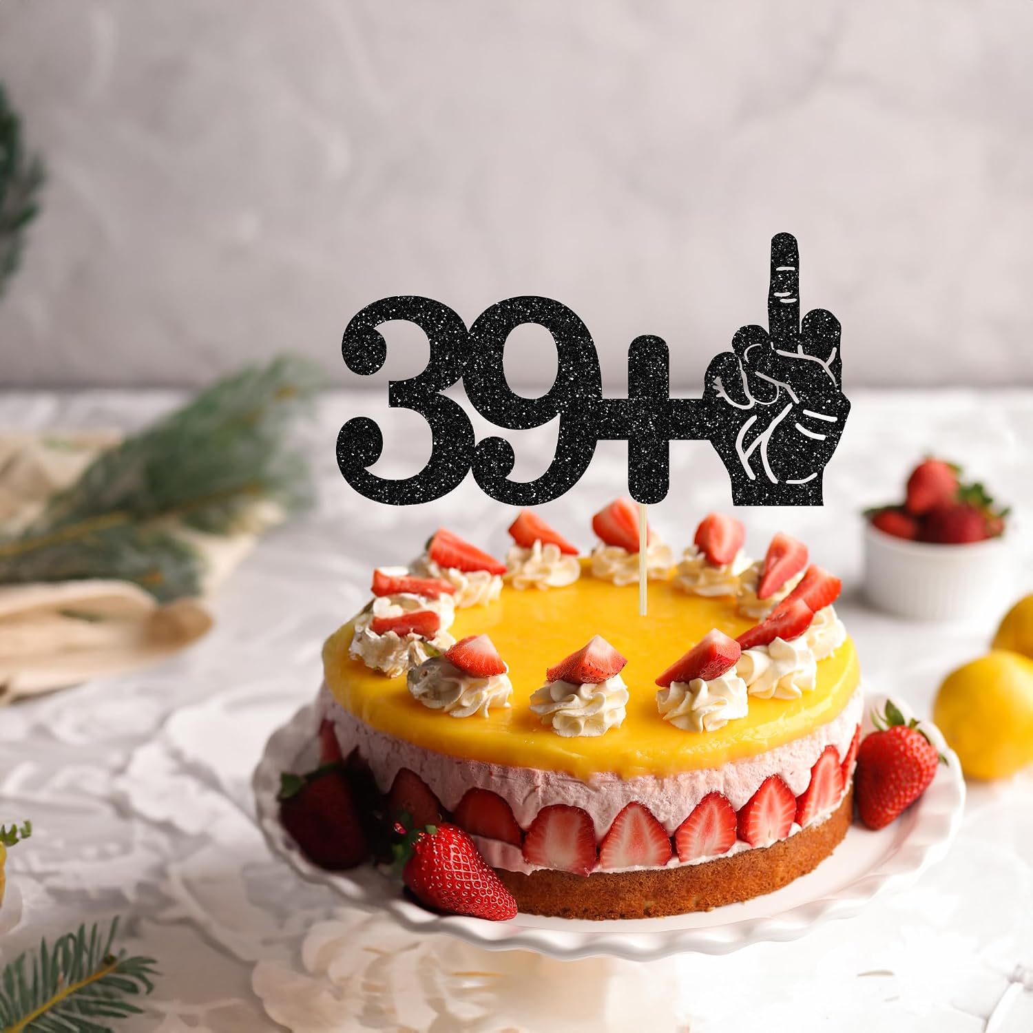 Ephlyn 1Pc 39+1 Black Glitter Cake Topper 40th Birthday Party Cake Decorations for Funny Forty Years Old Birthday Party Supplies