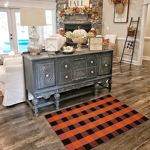 Miniatura 154 de CAINANEL Buffalo - Alfombra de algodón a cuadros de 5 x 7 pies, tejida a mano para interiores y exteriores, alfombra de área para puerta de Tela