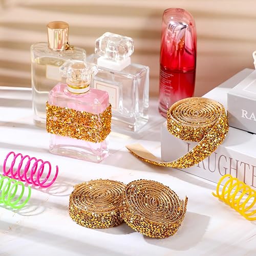 Miniatura 7 de 5 rollos de cinta de diamantes de imitación de cristal brillante, cinta de resina con diamantes de imitación autoadhesiva, cinta de diamantes de