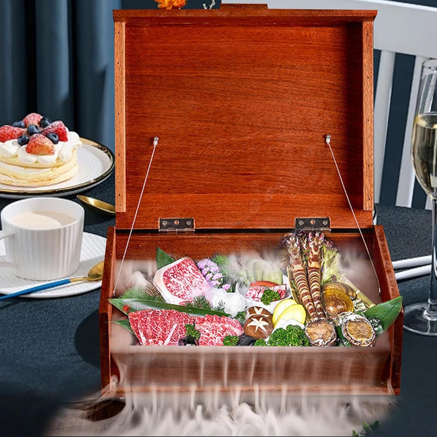 Wooden Bento Box with Dry Ice Partition Ingredients Sushi Tray for Party