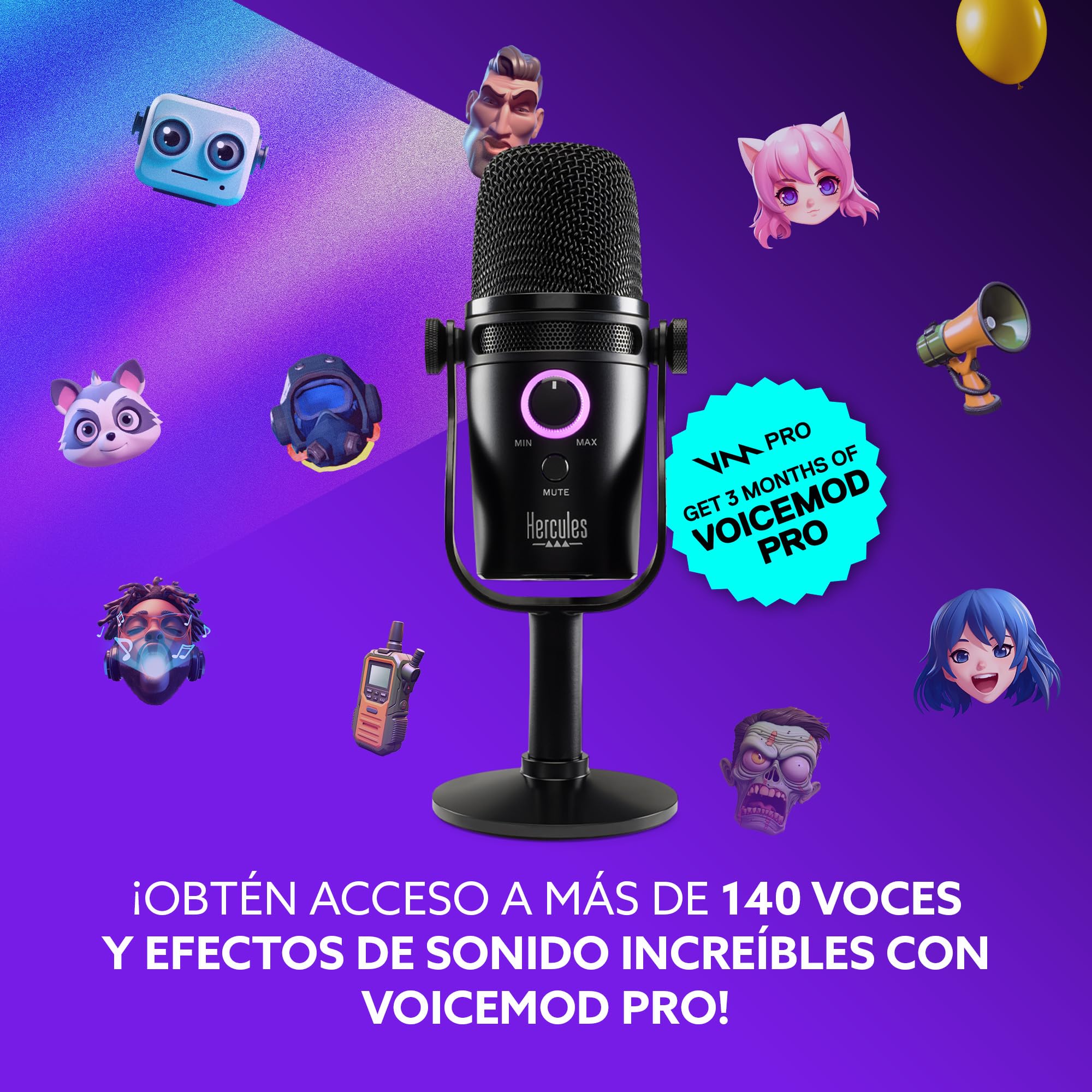Hercules Stream Starter Kit - Pack de Audio para Streaming (Incluye Controladora Stream 100 con Pantalla LCD, Micrófono USB HUD-600 y 3 Meses de Voicemod Pro) PC Windows