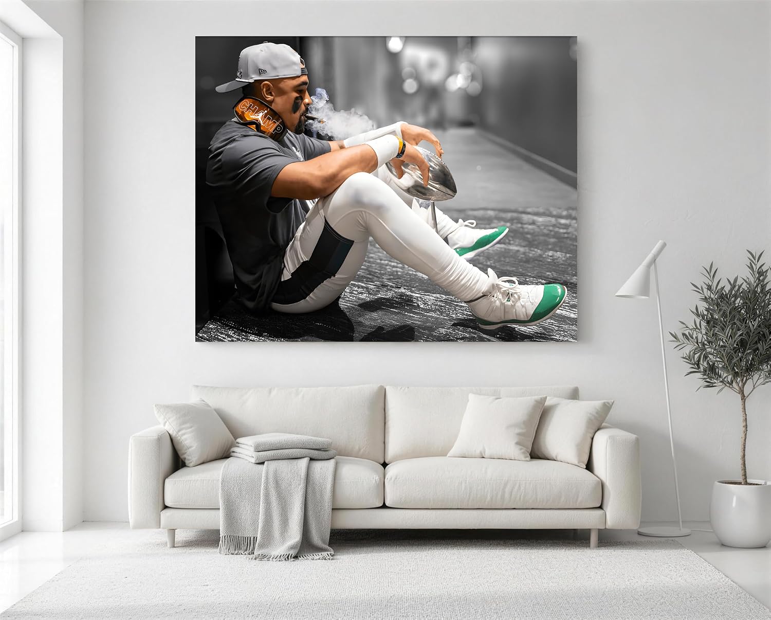 B.B.F MAKE 2025 Super Canvas Bowl Wall Art Champions Eagles Poster Print Philadelphia Hurts Painting Canvas Wall Decor Sports Star Picture Modern Bedroom Living Room Home Decoration, Framed 20x24inch