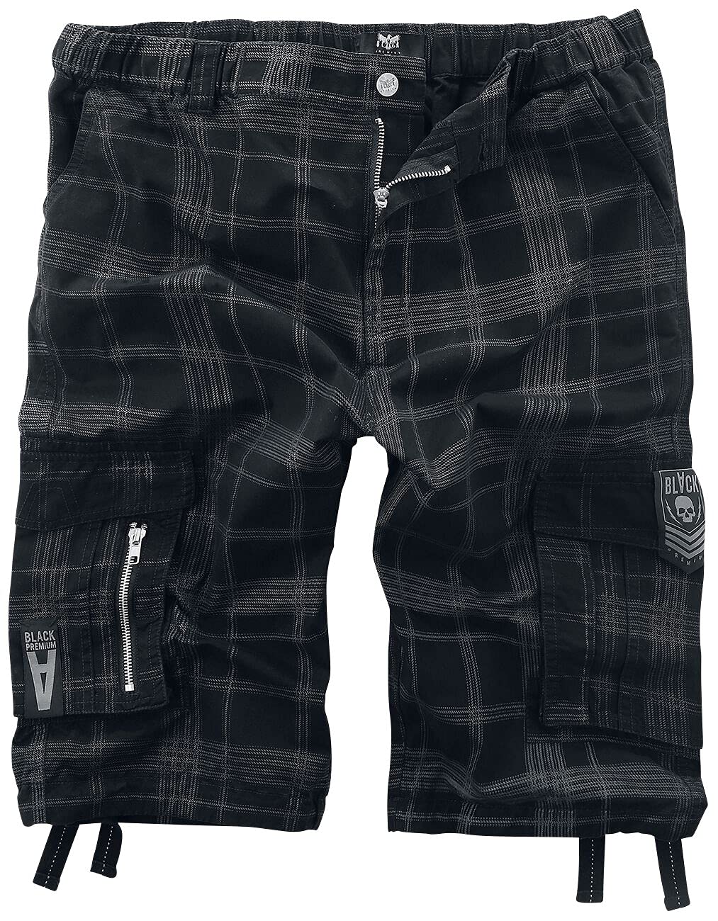 Black Premium by EMP Hombre Pantalón Corto Negro con Estampado de Cuadros