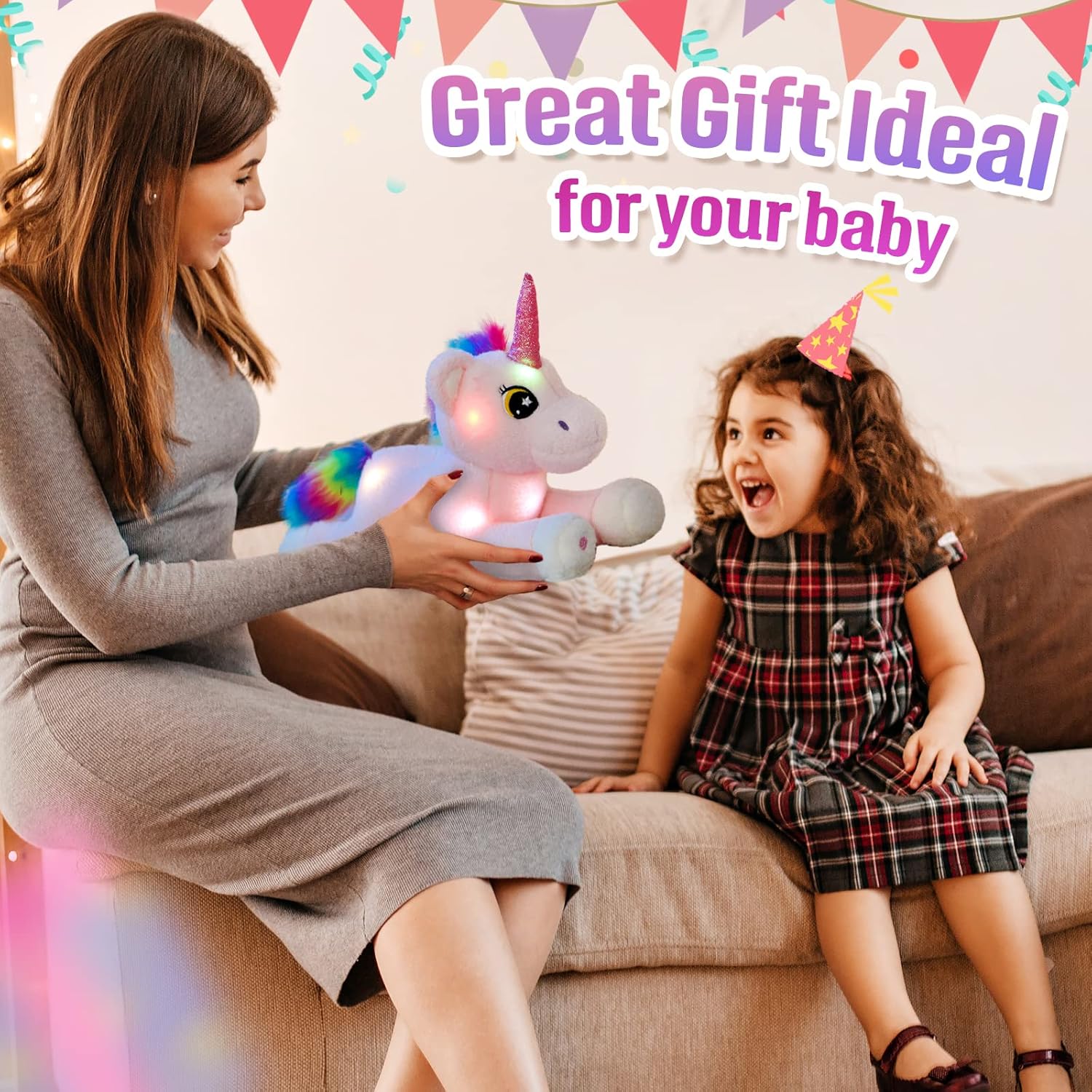 Buy Big Light up Pink Unicorn Stuffed Animal Rainbow LED Unicorn Soft