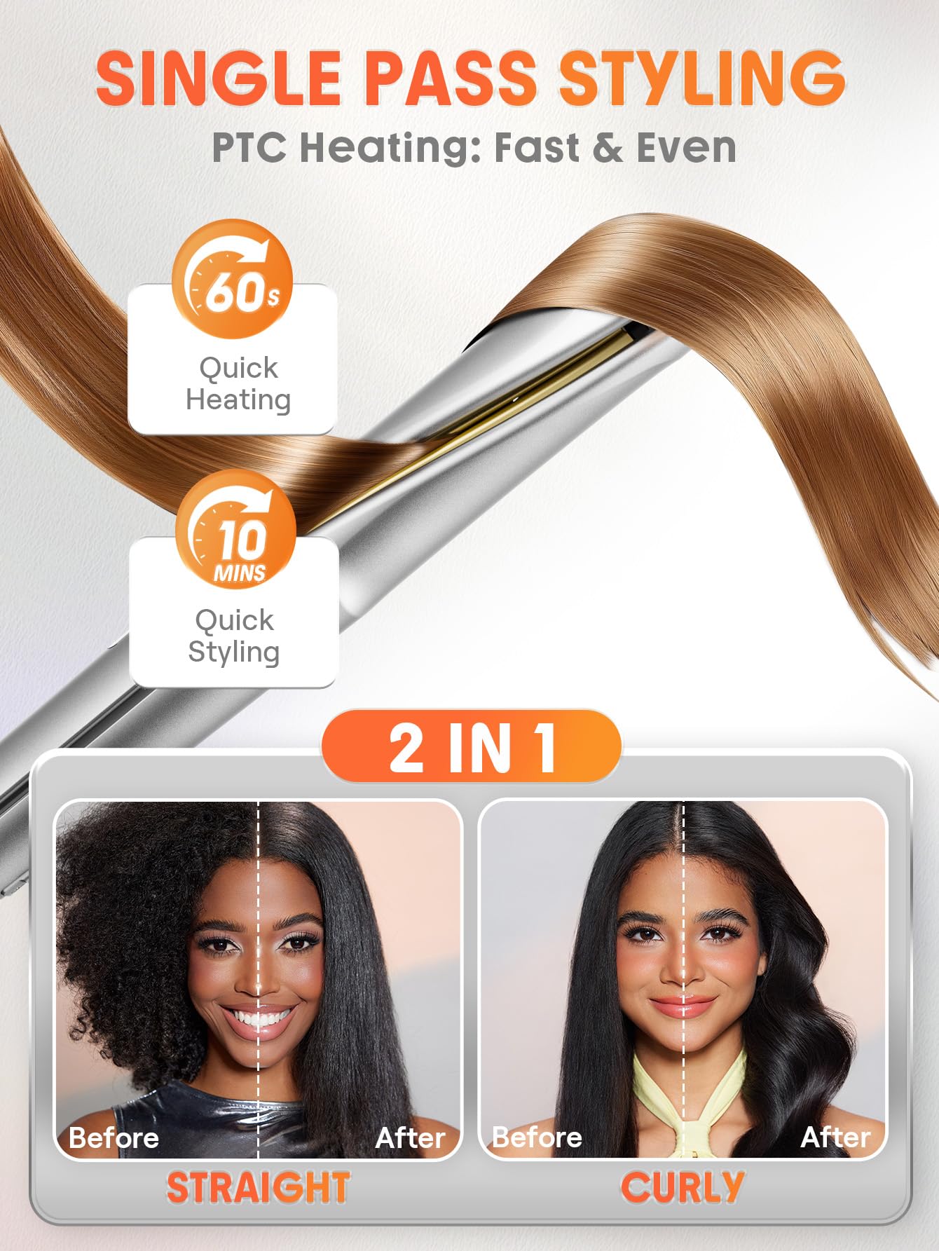 SHEGLAM Sleek Chic Twist Kiss - Piastra lisciante 2 in 1 (lisciatura e ricci), 1 pollice, 60 secondi, riscaldamento rapido, 20 milioni di ioni negativi, 5 livelli di temperatura, facile da viaggiare