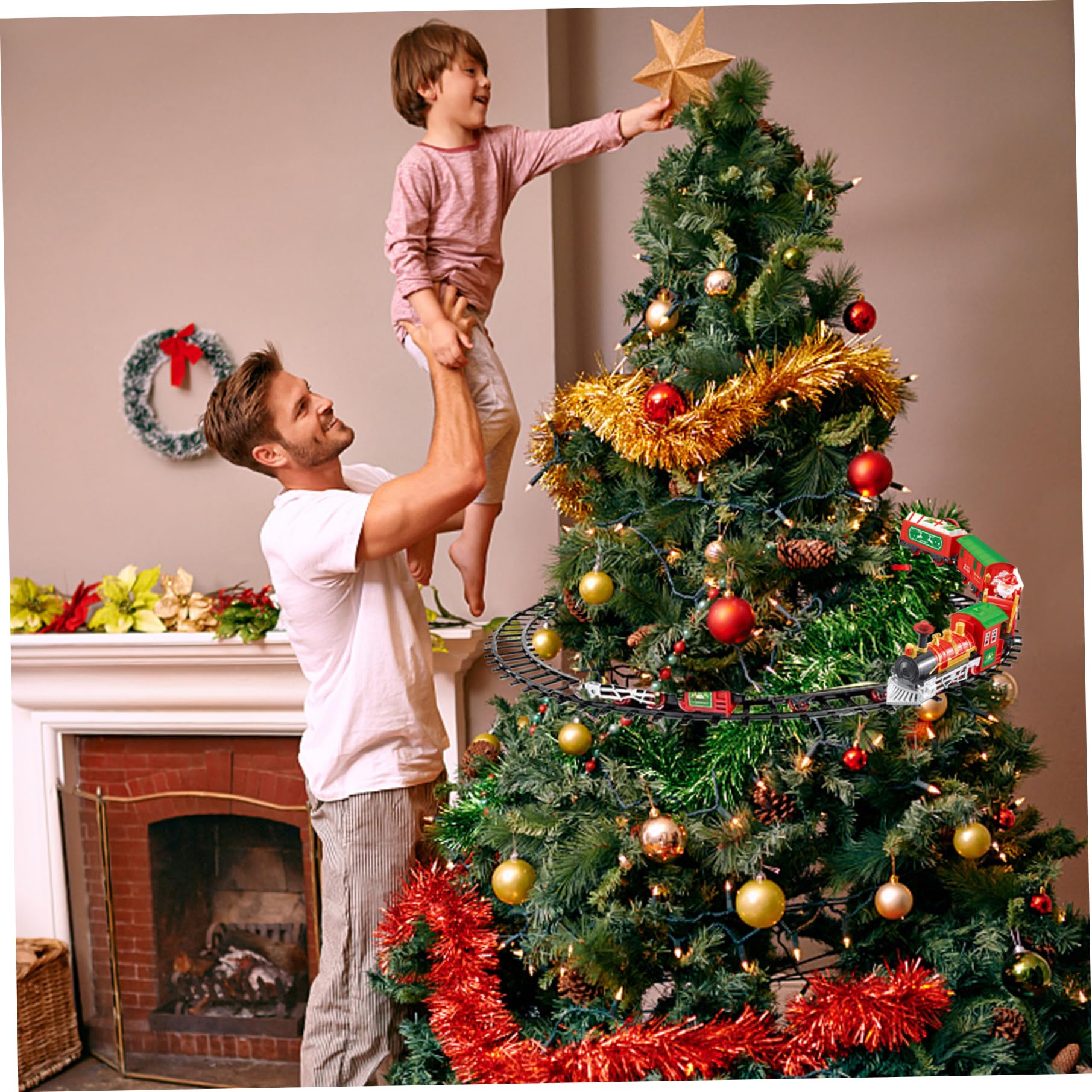 Tren Navideño Eléctrico Con Vía – Juego De 9 Piezas Para Decorar El Árbol De Navidad