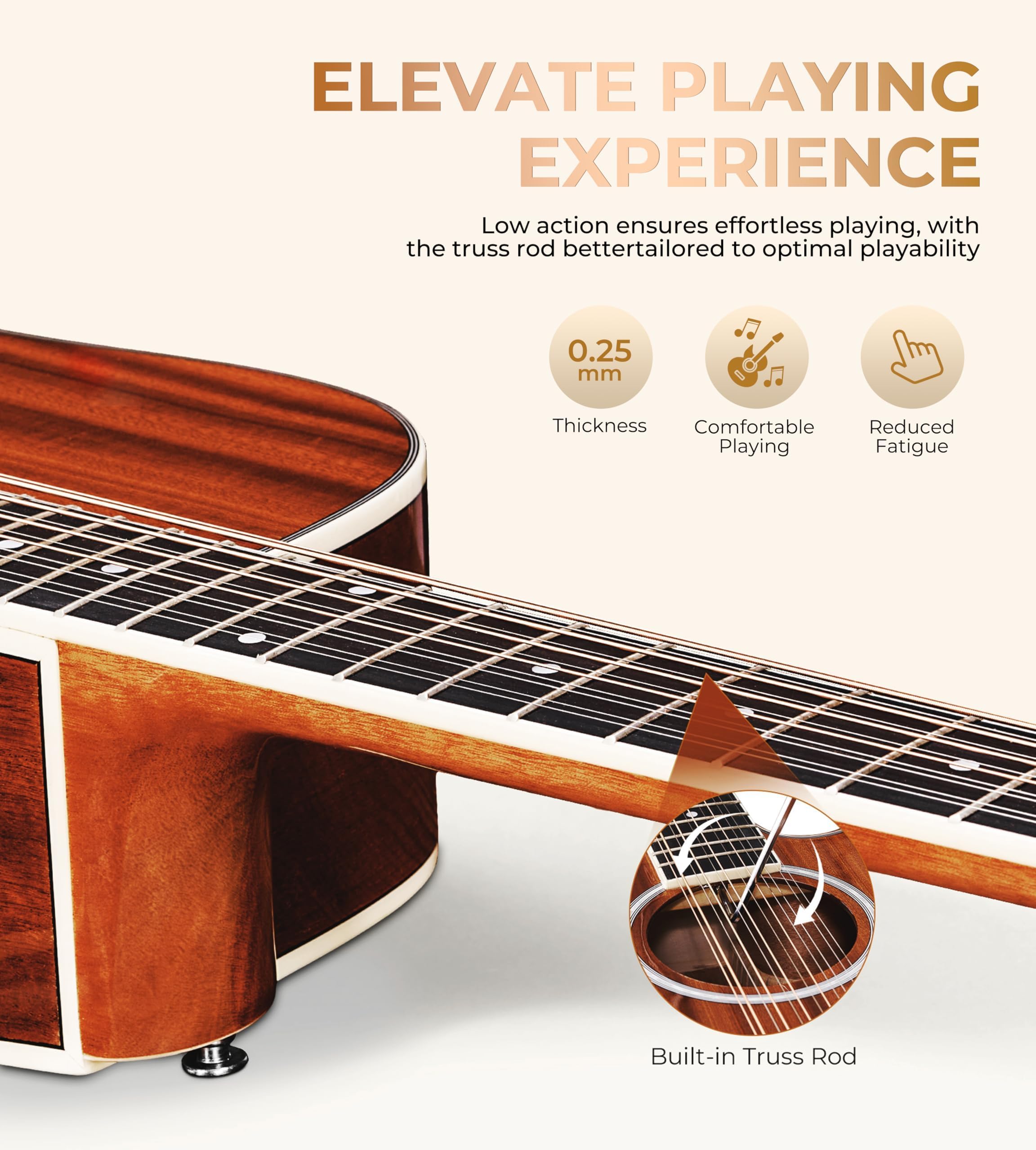 Vangoa gitara elektroakustyczna 12 strun dla początkujących, średniozaawansowanych, dorosłych, nastolatków, 41 cali, korpus z Sapele, zestaw startowy z ulepszonymi elementami, dla praworęcznych