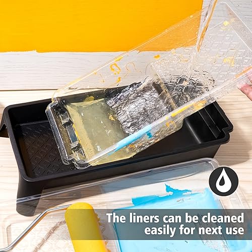 Miniatura 6 de Mister Rui Revestimiento de bandeja de pintura, paquete de 12, bandeja de pintura de 4 pulgadas, 10 unidades, bandejas de pintura pequeñas con mango