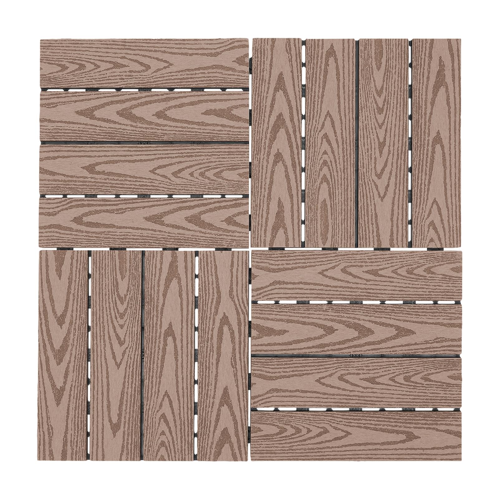 Piastrelle per terrazze in WPC, 30 x 30 cm, colore caffè | Piastrelle a scatto con sistema di drenaggio e superficie antiscivolo, per terrazze, balconi e giardini