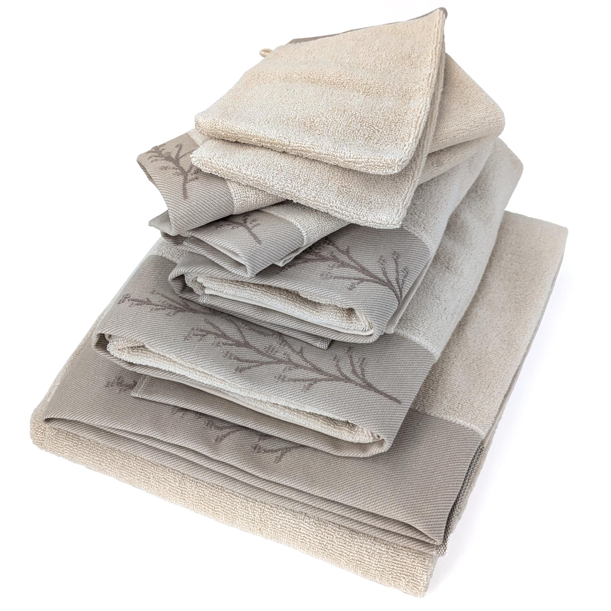 Parure de Bain absorbante 100% Coton Feuille Beige 7 pièces