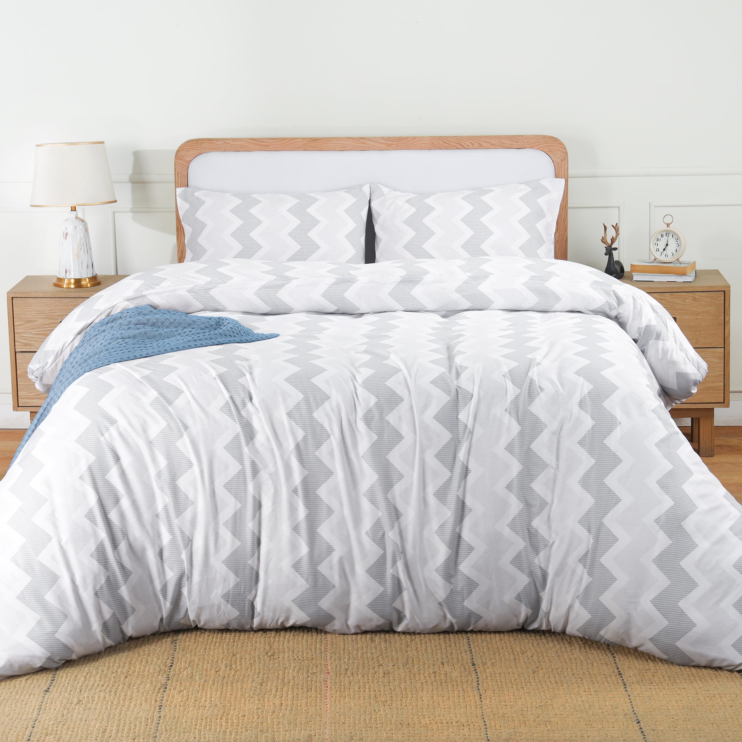 Utopia Bedding King Size Duvet Cover, 2 Pillowcases 50x75 cm, Chevron Grey