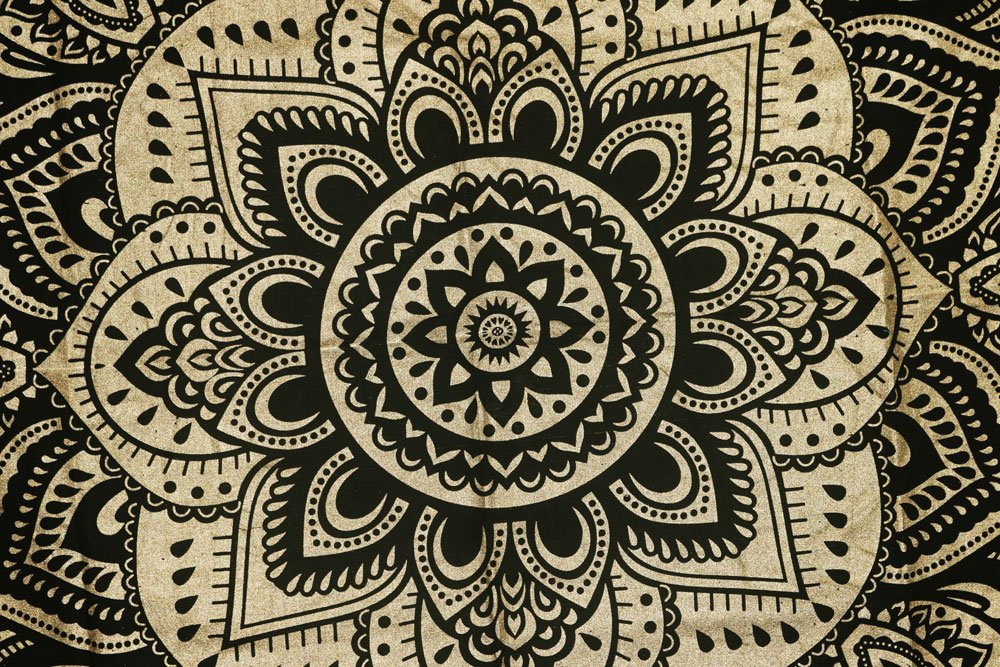 FUTURE - Arazzo fatto a mano, con mandala, colore: nero e oro, stile indiano