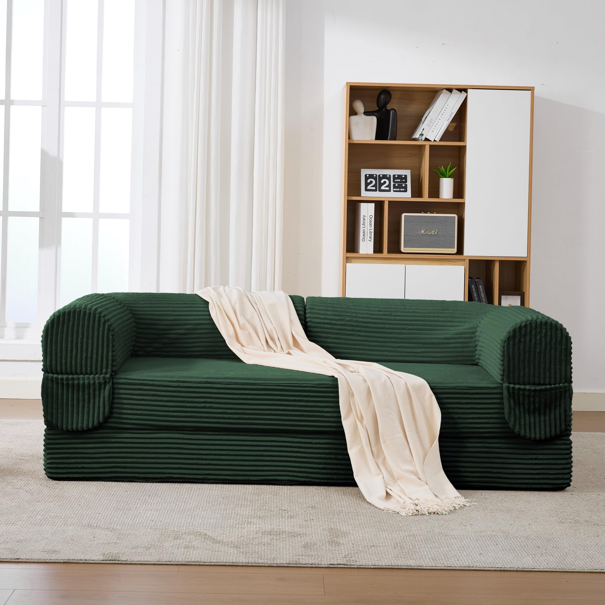 Yihomfy Divano convertibile a 3 posti in velluto a coste divano compresso per soggiorno appartamento piccolo spazio camera degli ospiti minimalista design divano letto modulare click comodo