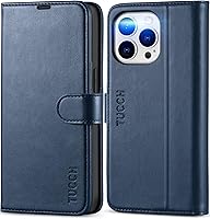 Vista 11 de TUCCH Funda tipo cartera para iPhone 13 Pro, tarjetero con bloqueo RFID, soporte magnético de piel sintética, funda protectora de poliuretano