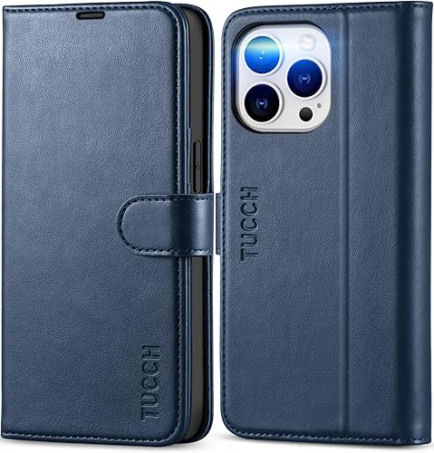 Miniatura 11 de TUCCH Funda tipo cartera para iPhone 13 Pro, tarjetero con bloqueo RFID, soporte magnético de piel sintética, funda protectora de poliuretano