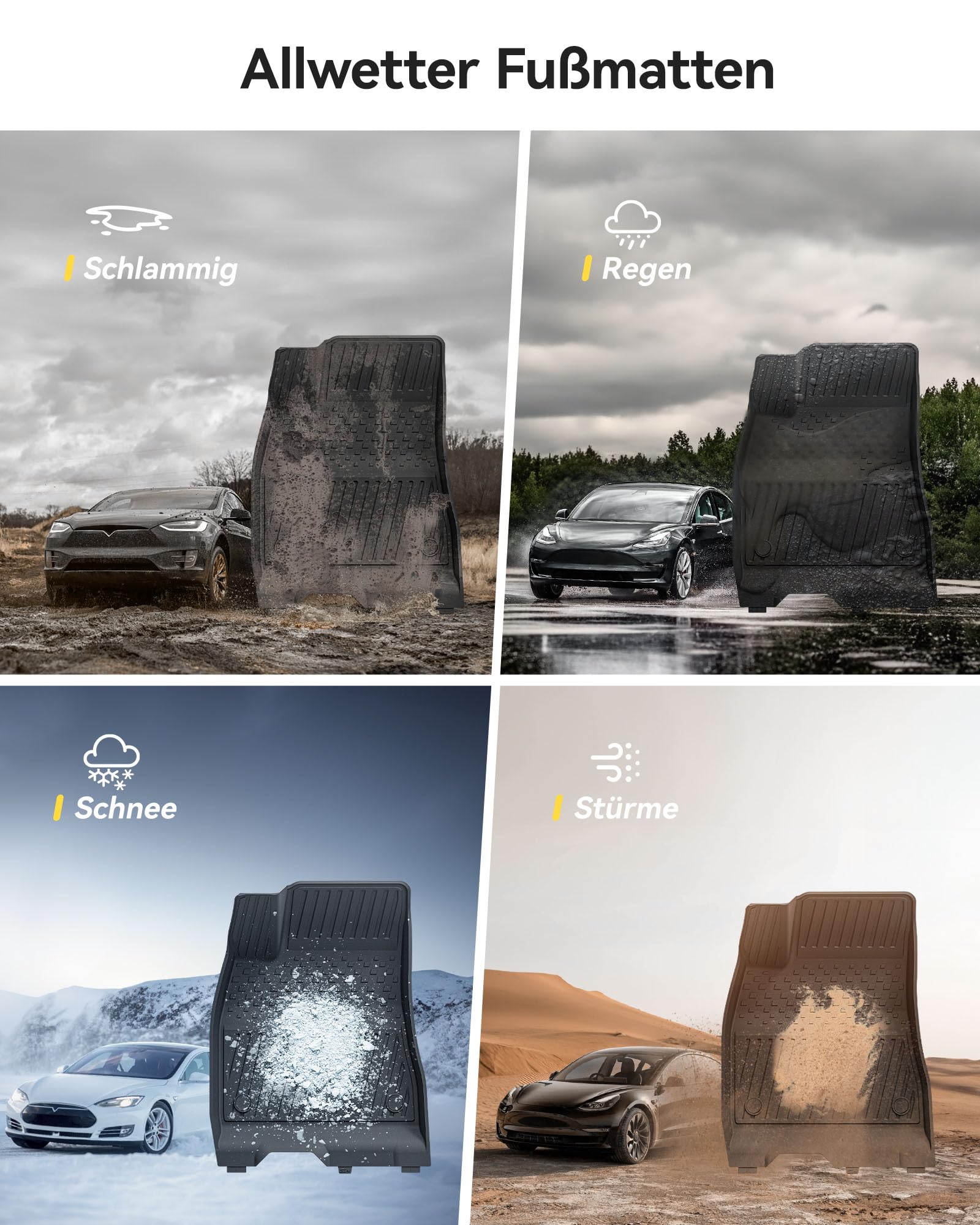 3W Fußmatten & Kofferraumwanne für Tesla Model 3 Highland 2024-2026 | TPE Thorex™ Allwetter | 3D Maßgeschneiderte Passform | Hundefreundlich Auto Zubehör | Wasserdicht & Kratzfest | Antirutsch