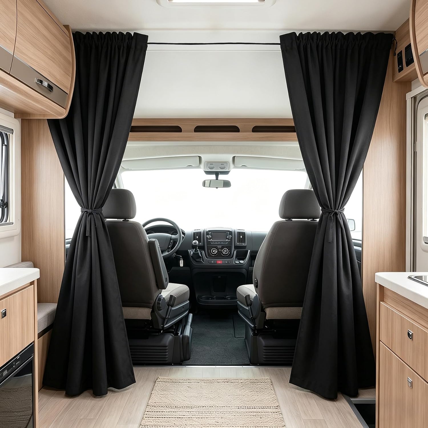 Klmnop Van Privacy Curtain, Car Privacy Curtain for Van RV Truck SUV Sedan, Cab & Rear Seat Blackout Partition Curtains, 71 x 63 Inch Camping Travel Privacy Screen(Black)