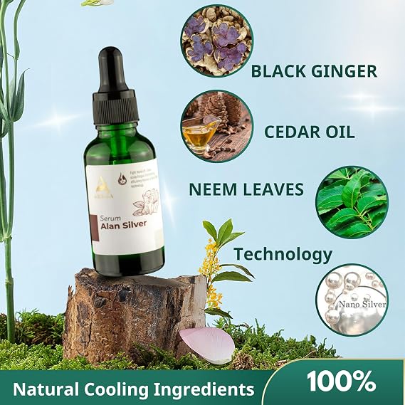 ABERA Alan Silver Serum Botanical Hydrating Serum for Dry & Sensitive Skin & Herbal Extracts Daily Moisturizer for Face, Body & Scalp Fast Absorbing, Lightweight 3 boxes