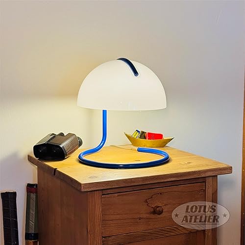 Miniatura 3 de Lotus Atelier Blue Bauhaus Light  Lámpara de mesa retro con forma de hongo para habitación, iluminación moderna estética para dormitorio, moderna de