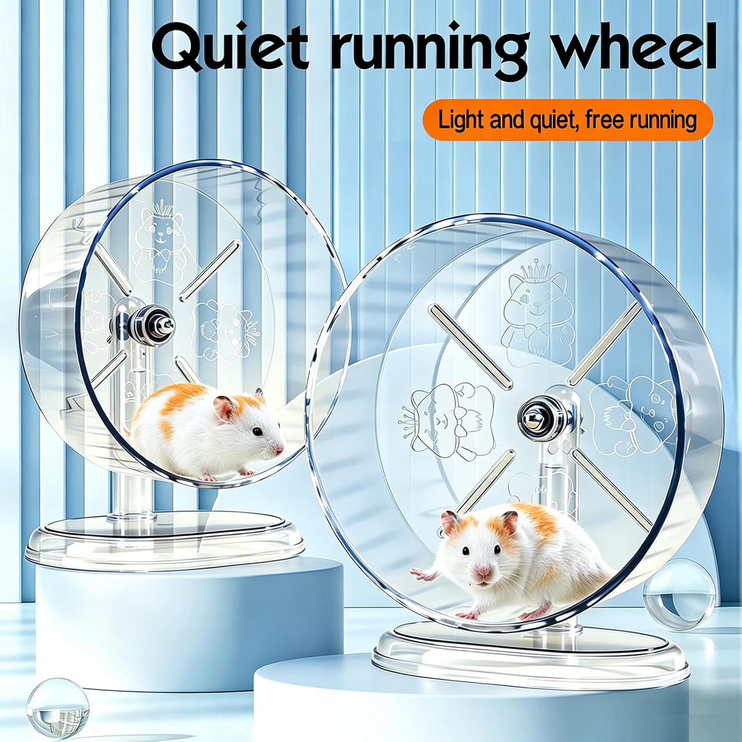 Hamster Wheel,Super Silent Hamster Exercise Wheels,Silent Wheel,Hamster Wheels,Adjustable Stand Hamsters Exercise Wheels,Quiet Rat Wheel (Transparent, Ф7 inch)
