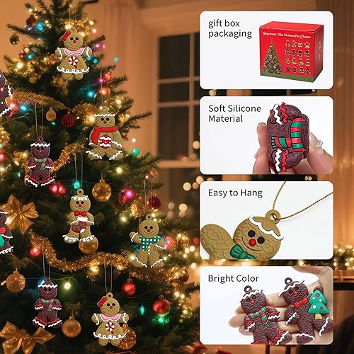 Miniatura 3 de Decoraciones de Navidad  Juego de 16 adornos de hombre de jengibre para árbol de Navidad con caja de regalo, decoración colgante surtida de 3