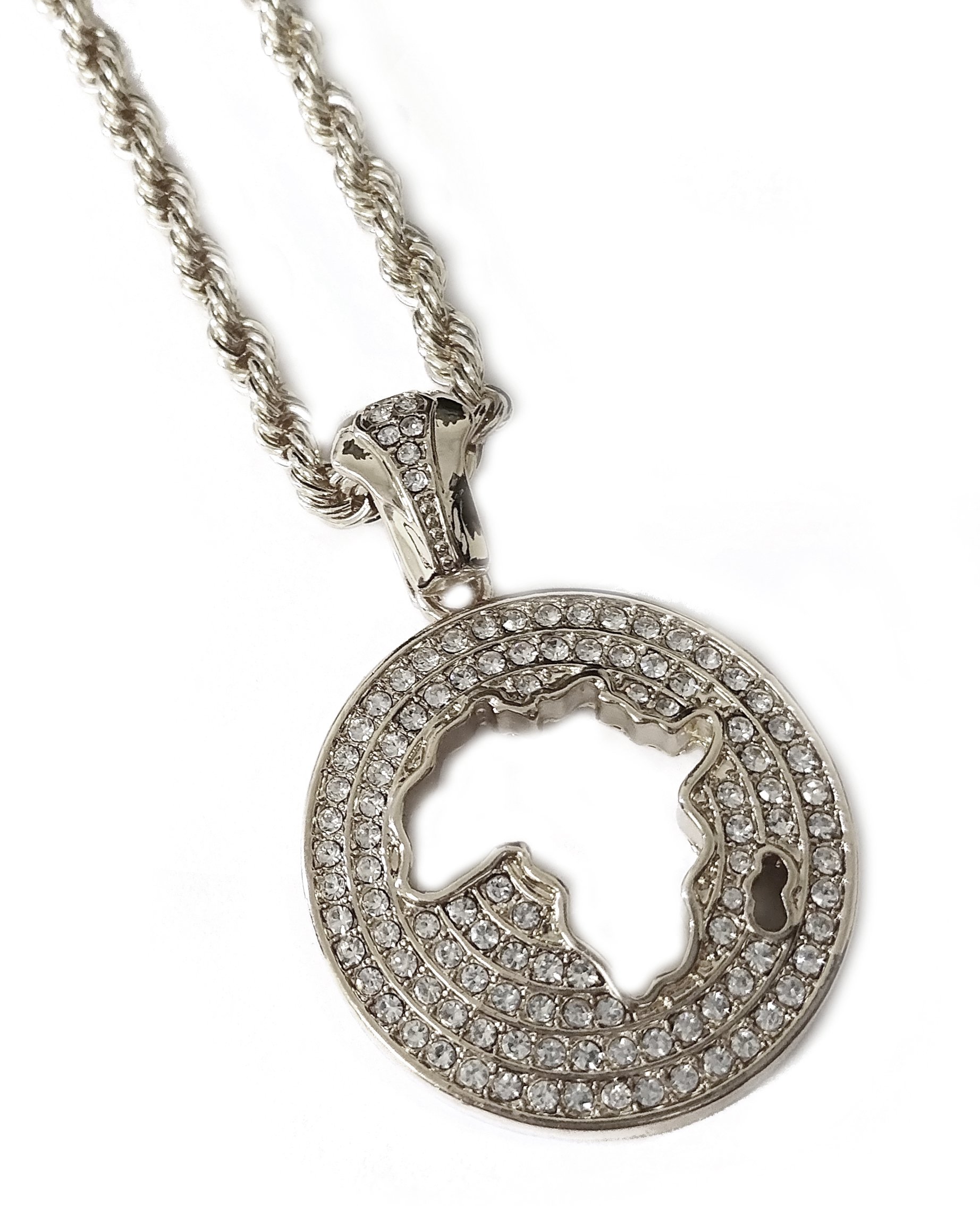 Map of Africa Medallion Pendant Necklace with 24" Rope Chain