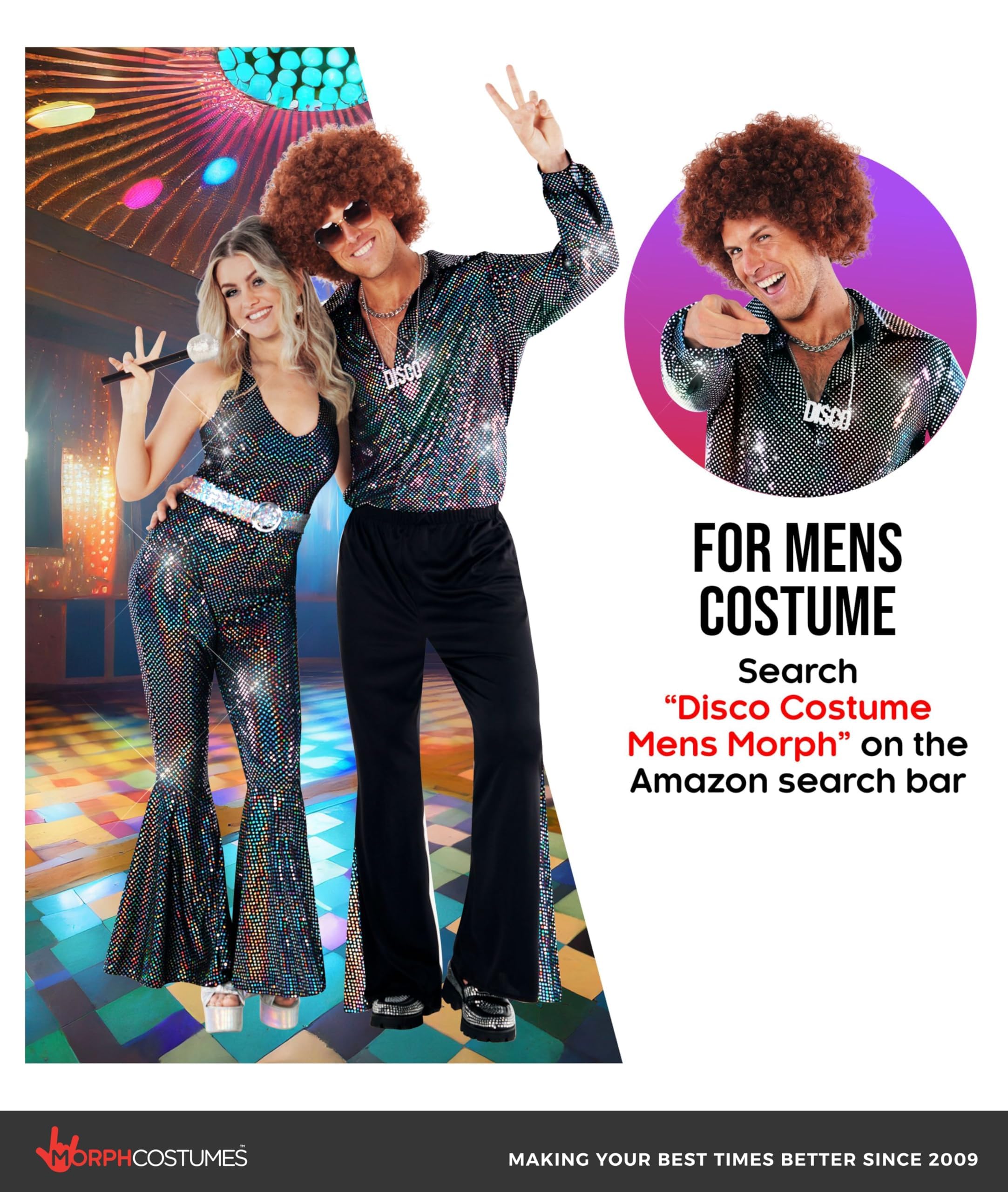 Morph Costume Disco Anni 70 Donna - Tuta e Vestito per Carnevale, Abbigliamento Vintage per Feste e Party Tematici