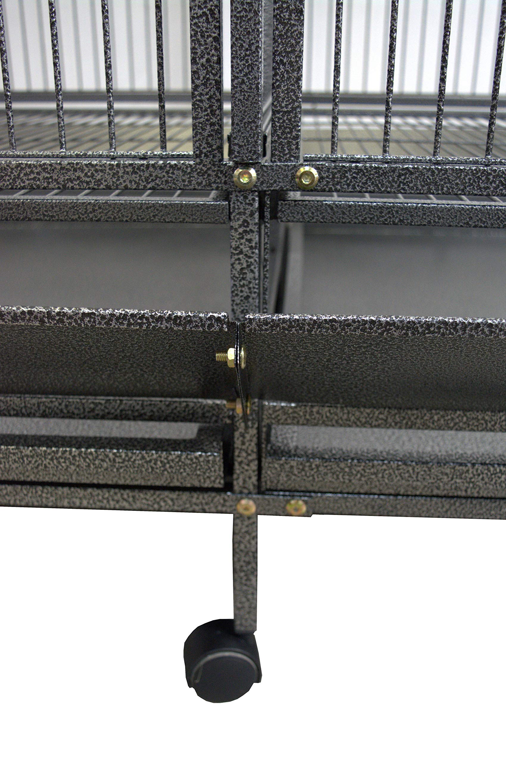 Pet's Solution - Grande Voliera Pappagallo con Divisorio, per Uccelli di Grandi Dimensioni, con Posatoi, Ciotole e Ruote, Nera - 180x100x186 cm