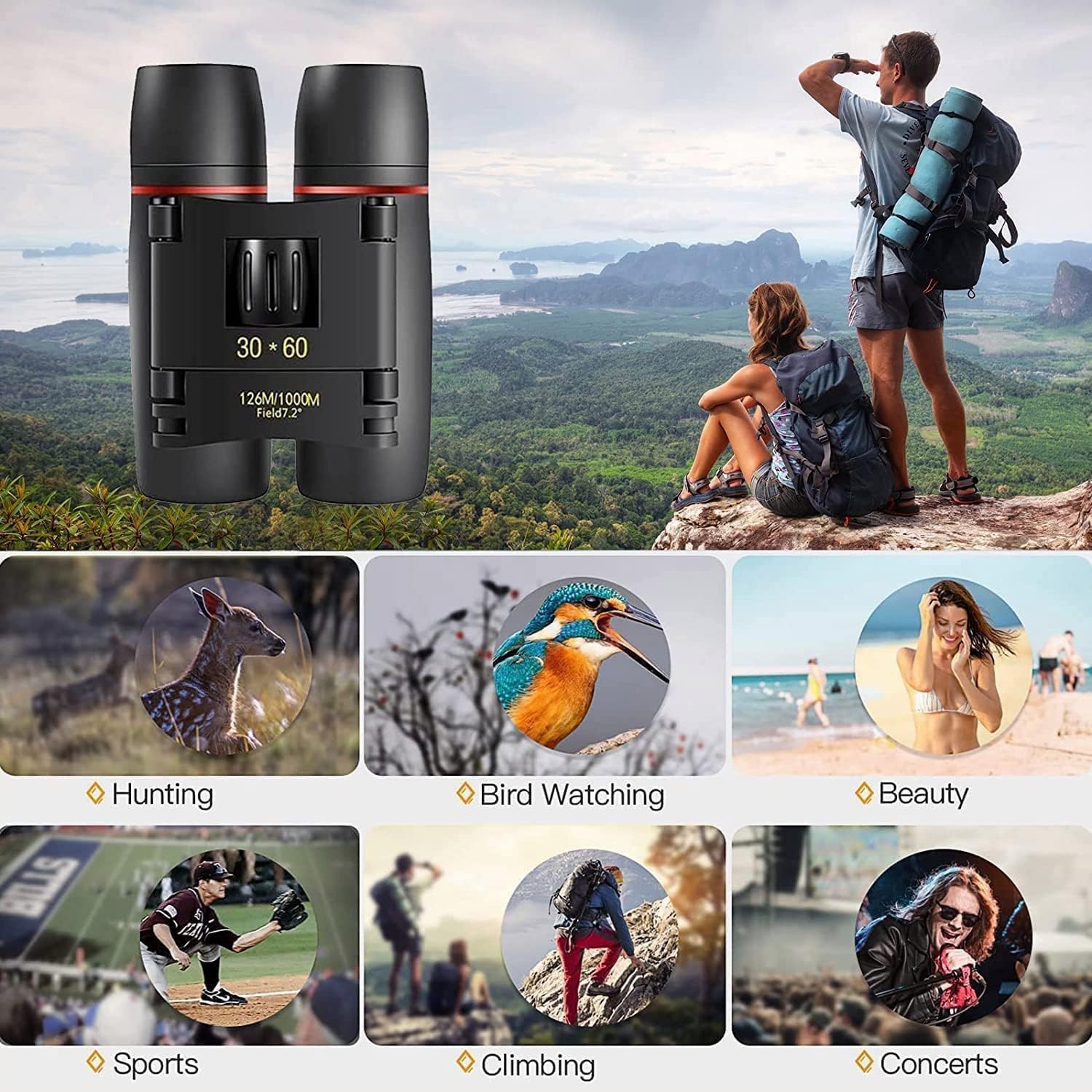 VISHARNI Telescope Hd Vision Binoculars 10000m High Power for Outdoor Travel Stargazing Concerts Sports Optical Vision Binocular Fixed Zoom (30x60) - Image 9 thumbnail