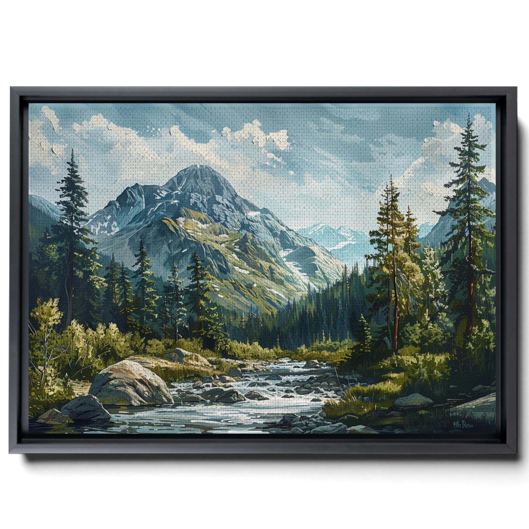 Amazon.com: Vintage River Landscape Painting, Mountain Art Print