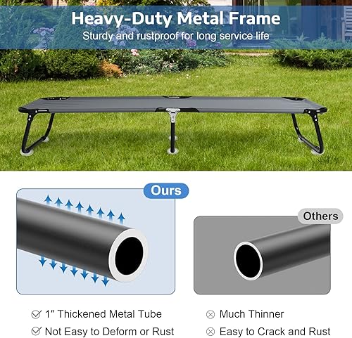 Miniatura 5 de Tangkula Catre plegable para campamento, cama portátil para acampar con marco de acero, catre portátil militar elevado para viajes adultos y niños,