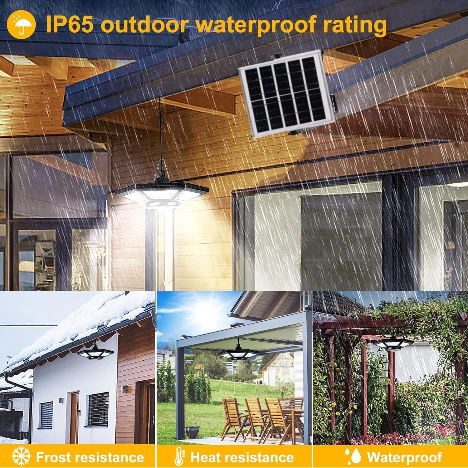 Solar Shed Gazebo Light Indoor Outdoor, Motion Sensor Pendant Daytime Work Lights with Remote, 5 Light Modes Waterproof Barn Garage