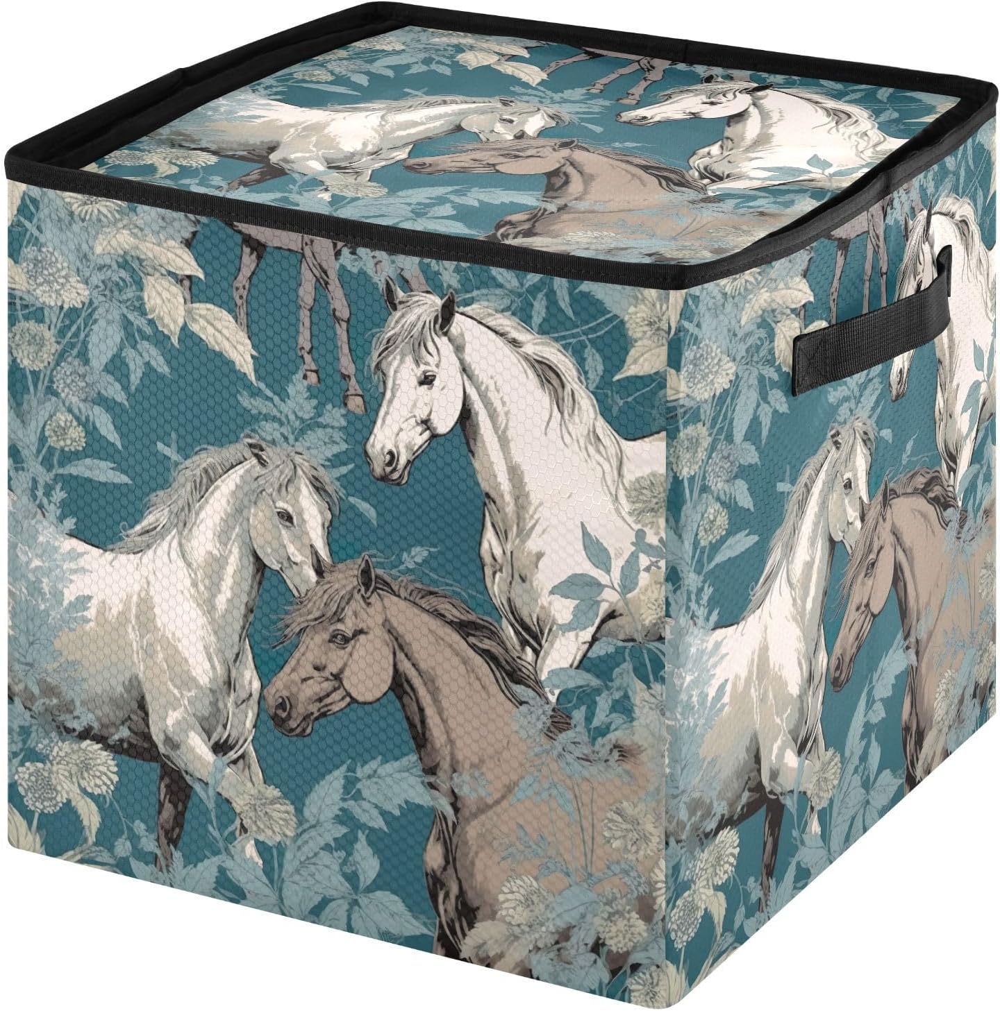 Horses and Flowers 13 Inch Christmas Ornament Storage Box with Lid - Holiday Decor Storage Containers, Stores 64 Ornaments, 3 Inch Cube Compartments