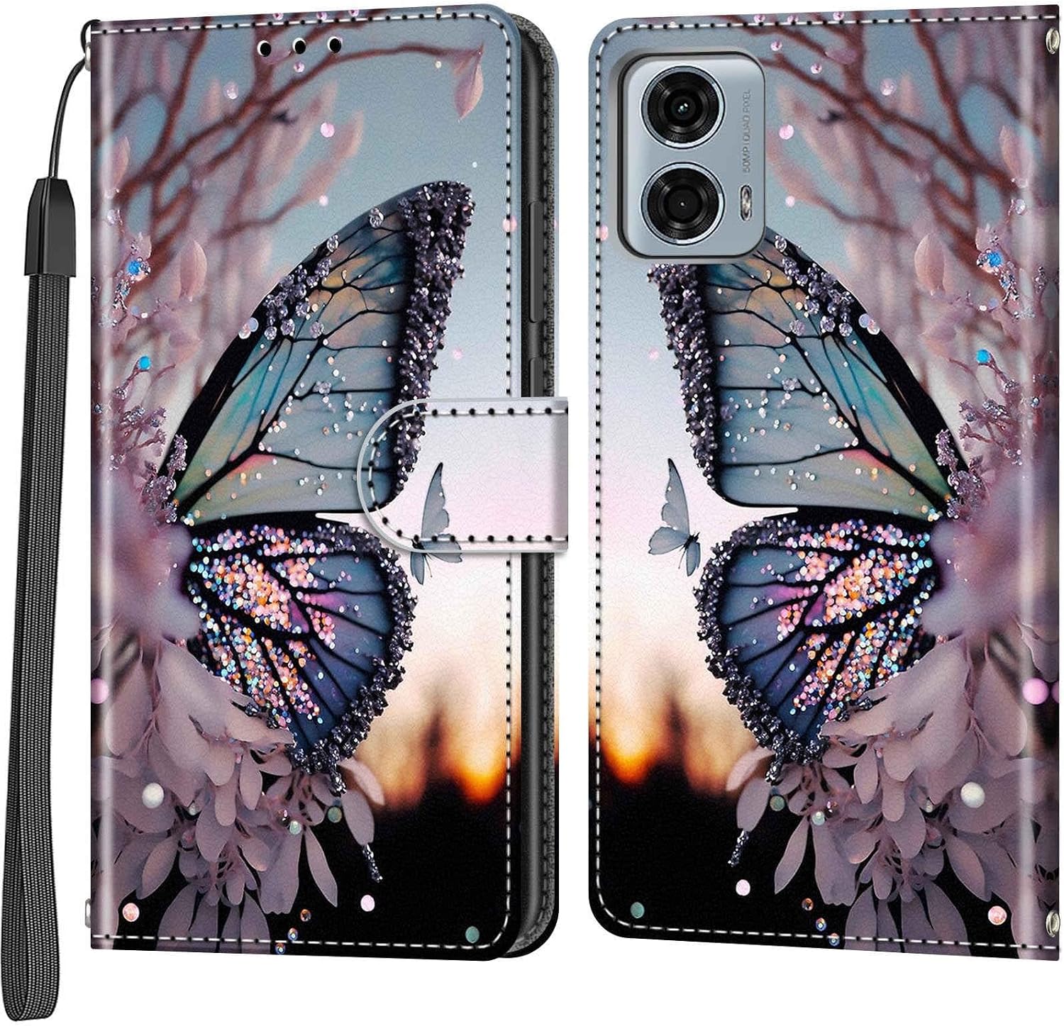 Mobile Phone Case for Motorola Moto G24 / G04 / E14 / G24 Power / G04S Case Magnetic Flip Shockproof Protective Case with Stand Function Card Slots Flip Case Mobile Phone Case Butterfly