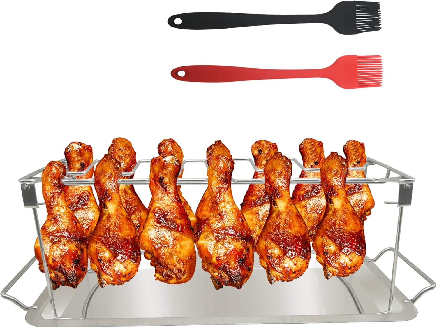 VIKEYHOME Chicken Leg Wing Grill Rack 14 Slots Stainless Steel Metal Roaster Stand with Drip Tray for Smoker Grill or Oven, Dishwasher Safe, Non-Stick, Great for BBQ, Picnic,Outdoor Party : Patio, Lawn & Garden