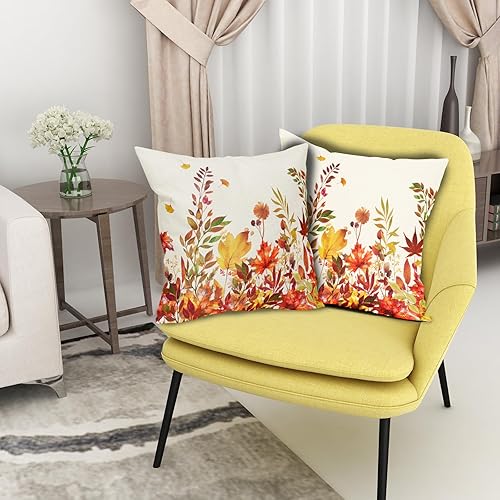 Miniatura 6 de Sweetshow Juego de 2 fundas de almohada de hojas de otoño de 20 x 20 pulgadas de color naranja quemado, juego de 2 fundas de almohada de arce otoñal