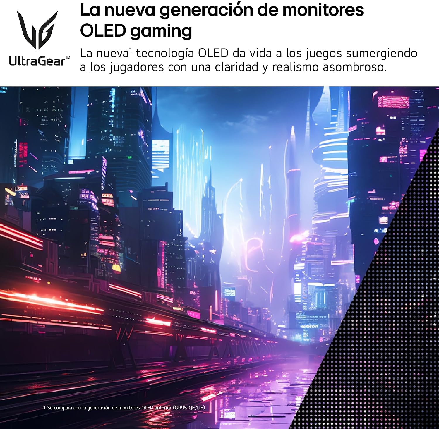 LG 32GS95UV-B – Monitor Gaming Ultragear, 32″, OLED, 3840×2160, 0,03ms, Dual Mode (240/480 Hz), G-Sync, FreeSync Premium Pro, Antideslumbrante, Curvatura Óptima, Tecnología MLA+, Negro 3