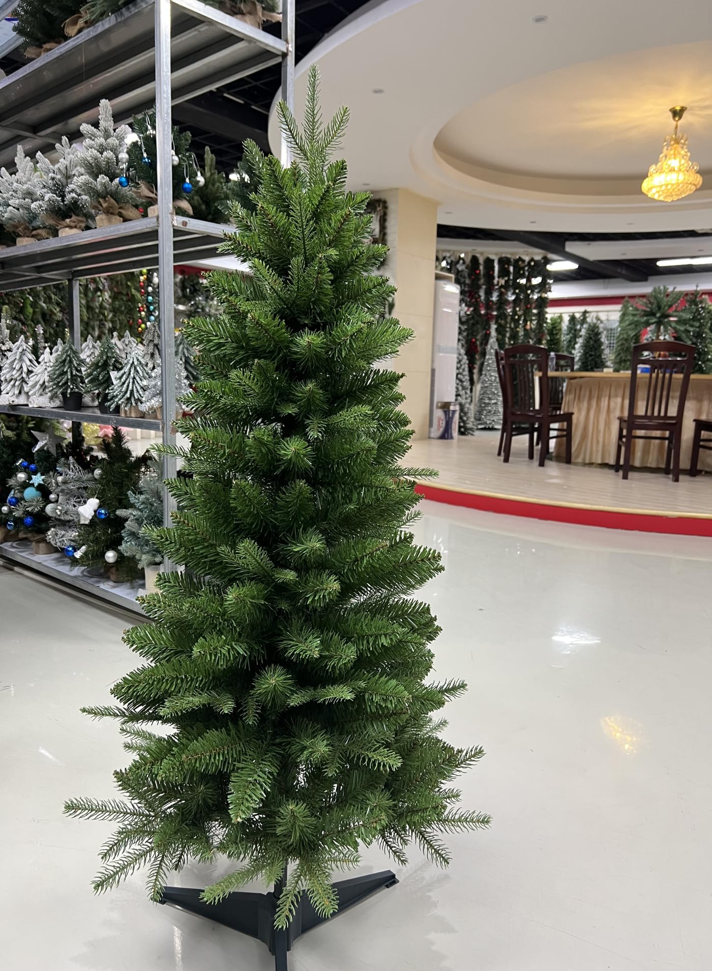 4 ft Prelit Christmas Tree with 150 LED Lights, 230 Branch Tips & Metal Stand Slim Pencil Christmas Decoration Tree for Indoor and Outdoor Narrow Space