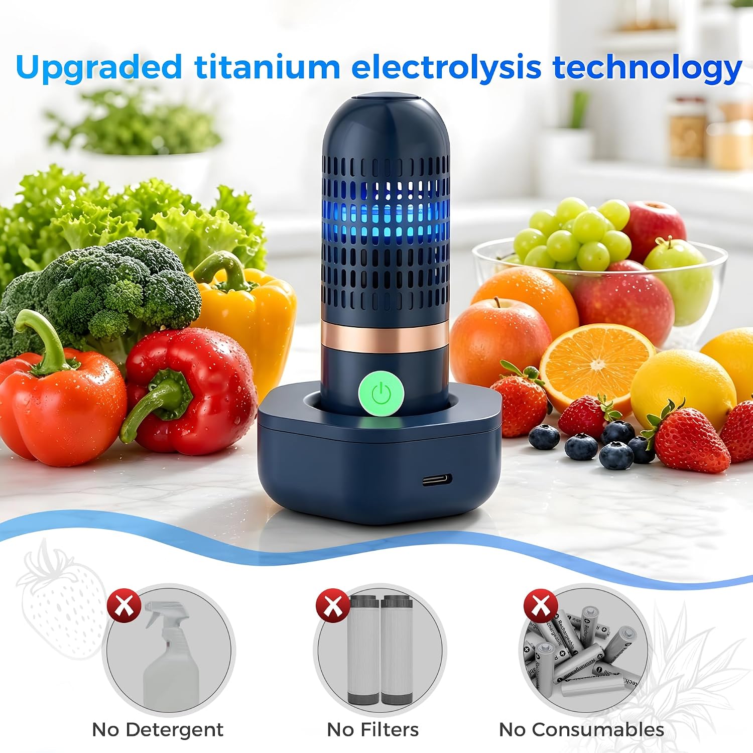 Portable Fruit Washer & Vegetable Cleaner, Wireless Produce Cleaner Blue