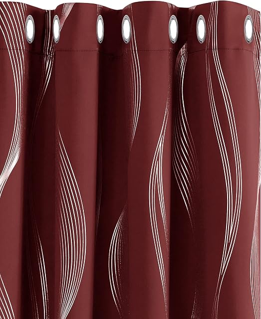 Deconovo Decorative Silver Wave Line Foil Printed Blackout Curtains Thermal Insulated Curtains Eyelet Curtains for Baby Nursery with 46 x 54 Inch Red Two Panels