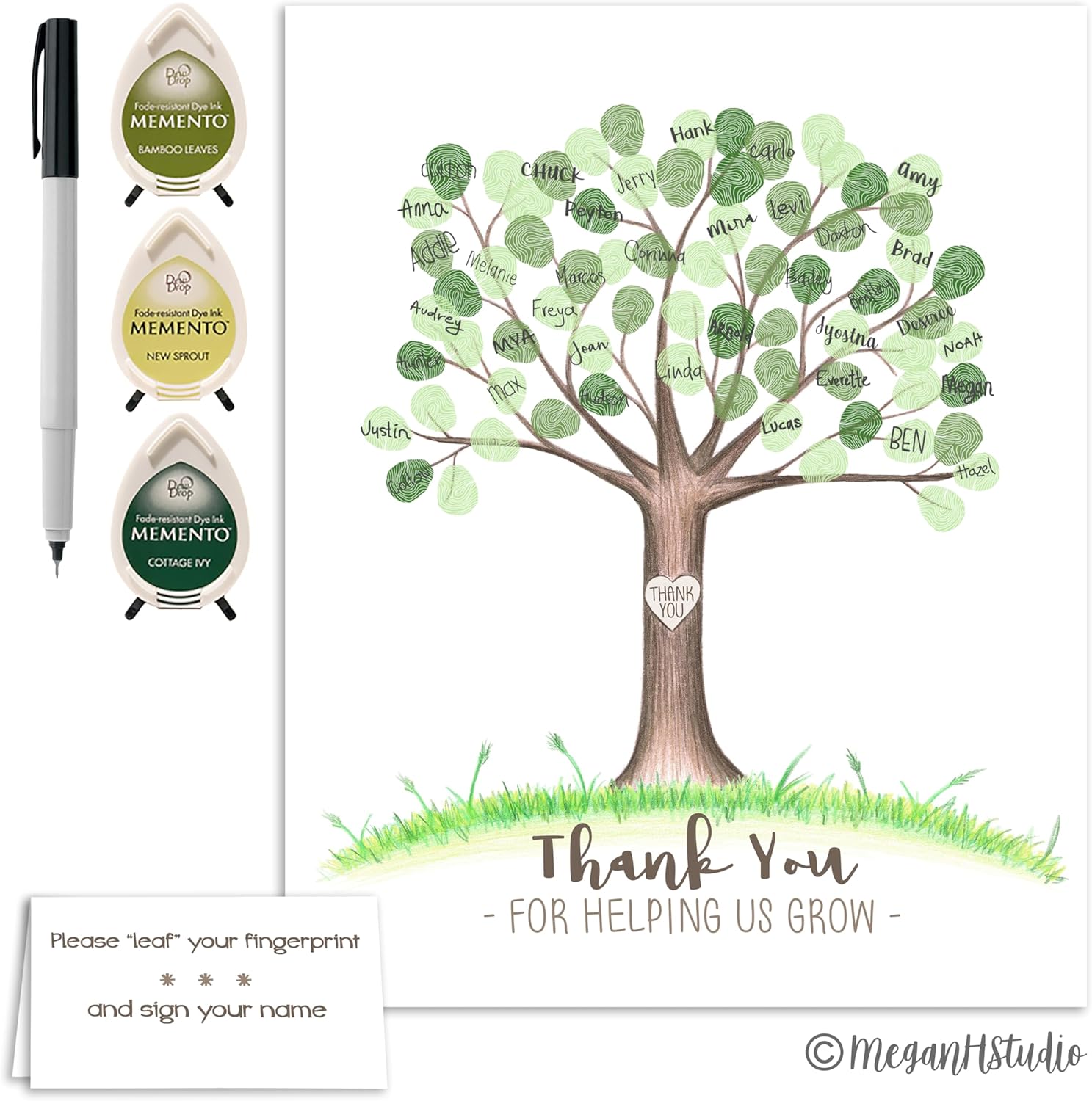 Teacher Appreciation Fingerprint Tree Set with Ink Pads and Pen, Thumbprint School Staff Appreciation Ideas, End of Year Class Keepsake (Tree Helping Us Grow, 11x14 Inches)