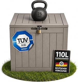 Ondis24 City Cube Plastic Box, Lockable Pool Box, Seat Box, Parcel Box, Balcony Box 110 L, Beige, 55 x 43 x 53 cm, 75 kg Weight and Seat Load Capacity - for Pool and Garden Owners 110 Liter (Weight Capacity: 75 kg) Beige