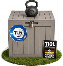 Ondis24 City Cube Plastic Box, Lockable Pool Box, Seat Box, Parcel Box, Balcony Box 110 L, Taupe, 55 x 43 x 53 cm, 75 kg Weight and Seat Load Capacity - for Pool and Garden Owners