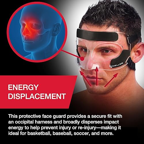Miniatura 5 de MUELLER Protector facial de medicina deportiva, protector de nariz para deportes, máscara facial ajustable con acolchado de espuma para hombres y